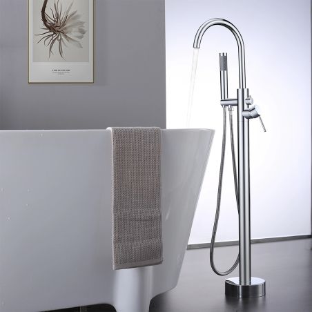 Bateria cada cu dus de mana, perlator, montaj freestanding, alama, crom, Regal