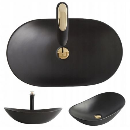 Lavoar EGO Royal, Negru, mat, 60.5x36 cm, montaj pe blat, ceramica sanitara