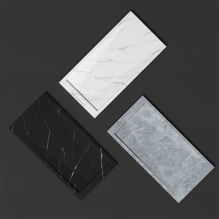 Cadita de dus, Alb Calacatta, finisaj Marble Mat, compozit mineral, dimensiuni 100-160x70-90 cm, decupabila, Antonio