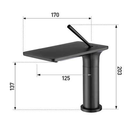 Baterie lavoar ,Tip cascada, Negru Mat, Montaj pe lavoar, Dion