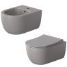 Set vas wc si bideu, Gri, semi-mat, Power Color, montaj suspendat, 49x36 cm, colectia Michael