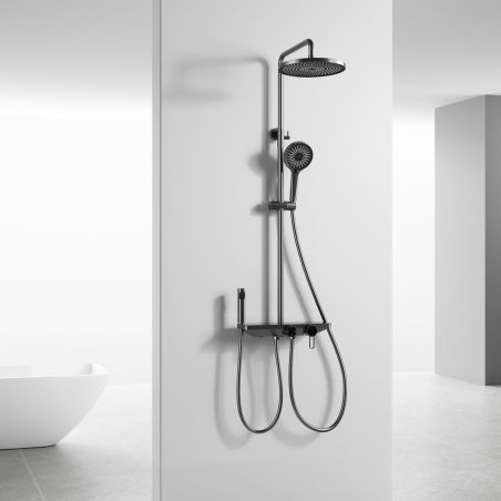 Sistem de dus si cada cu 2 dusuri de mana, 3 functii, montaj pe perete, otel inoxidabil, Gun grey, Eleganza