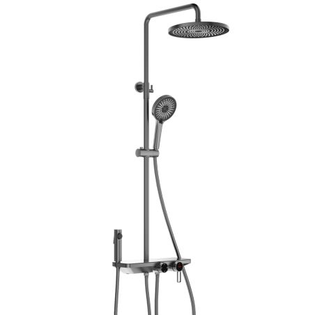 Sistem de dus si cada cu 2 dusuri de mana, 3 functii, montaj pe perete, otel inoxidabil, Gun grey, Eleganza