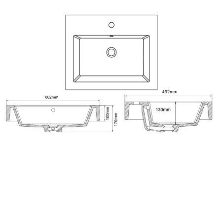 Lavoar, compozit mineral, montaj semi-incastrat sau suspendat, cu gaura de baterie, 60x49 cm, Genova