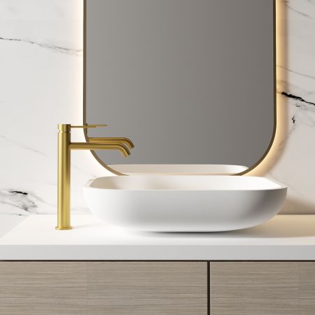 Baterie lavoar, Auriu Mat, Perlator, otel inoxidabil, montaj pe blat, Fino