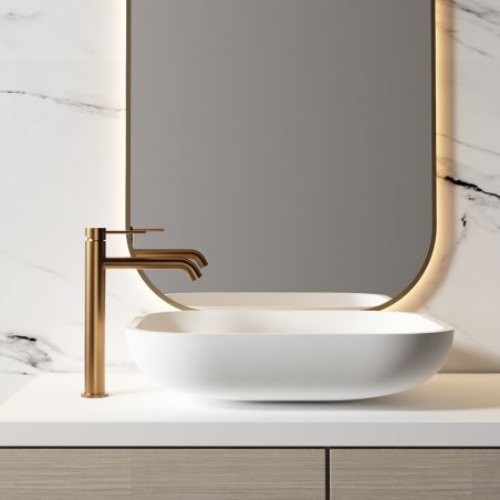 Baterie lavoar, Rose Gold Mat, Perlator, otel inoxidabil, montaj pe blat, Fino