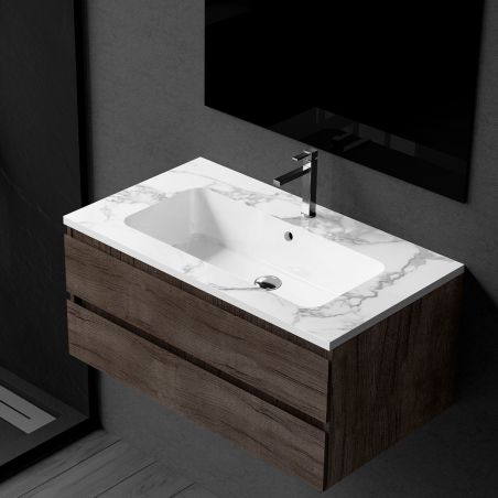 Lavoar, compozit mineral, montaj semi-incastrat, cu gaura de baterie, 61-91x46 cm, Cortina