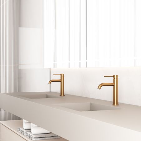 Baterie lavoar, Rose Gold Mat, Perlator, otel inoxidabil, montaj pe lavoar, Fino