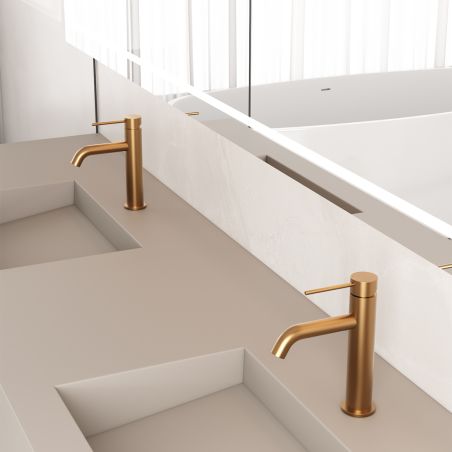 Baterie lavoar, Rose Gold Mat, Perlator, otel inoxidabil, montaj pe lavoar, Fino