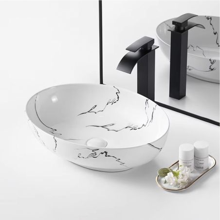 Lavoar, montaj pe blat, 51x39 cm, ceramica sanitara, Alb Marble, Rosa