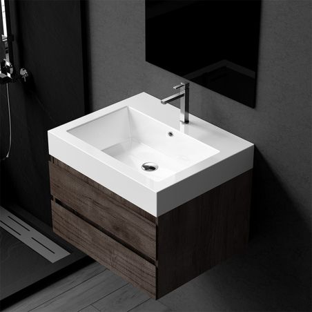Lavoar, compozit mineral, montaj semi-incastrat sau suspendat, cu gaura de baterie, 60x49 cm, Genova