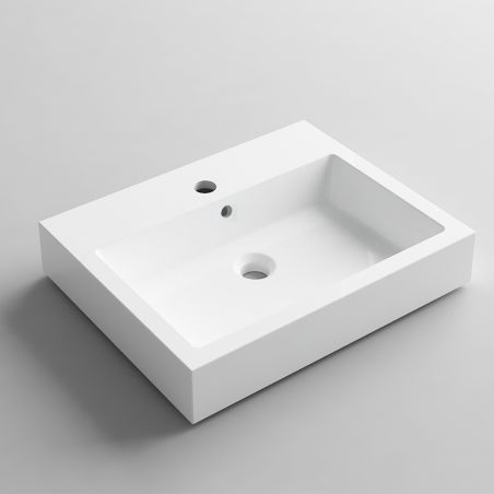 Lavoar, compozit mineral, montaj pe blat, cu gaura de baterie, 50-40x40 cm, Cancun