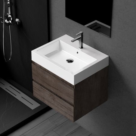 Lavoar, compozit mineral, montaj pe blat, cu gaura de baterie, 50-40x40 cm, Cancun