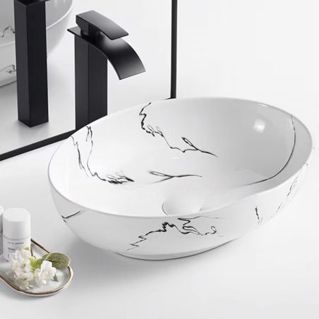 Lavoar, montaj pe blat, 51x39 cm, ceramica sanitara, Alb Marble, Rosa