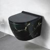Vas wc, Rimless, montaj suspendat, 48x37 cm, capac duroplast, Negru Auriu Marble, Ben
