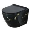 Vas wc, Rimless, montaj suspendat, 48x37 cm, capac duroplast, Negru Auriu Marble, Ben