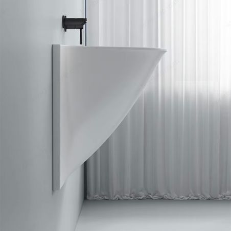 Lavoar Alb lucios, design ultra-subtire, montaj suspendat pe perete, 90x41 cm, Liam