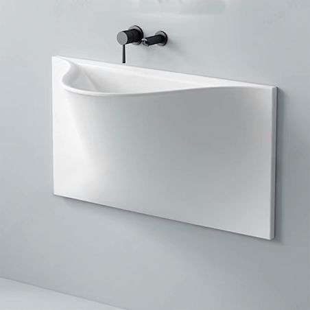 Lavoar Alb lucios, design ultra-subtire, montaj suspendat pe perete, 92x50 cm, Liam