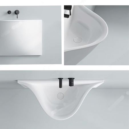 Lavoar Alb lucios, design ultra-subtire, montaj suspendat pe perete, 90x41 cm, Liam