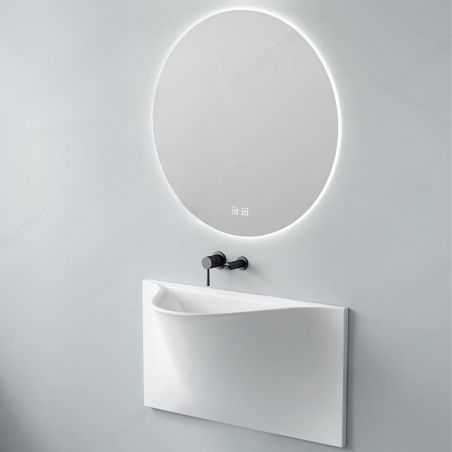Lavoar Alb lucios, design ultra-subtire, montaj suspendat pe perete, 90x41 cm, Liam