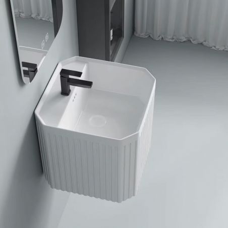 Lavoar, montaj suspendat, gaura de baterie, 42x42x40 cm ceramica sanitara , Alb Lucios, Adele