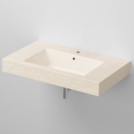 Lavoar Elsa, compozit mineral, montaj pe blat sau suspendat, Crem Mat, finisaj Ardezie, cu gaura de baterie, 80x49.2 cm