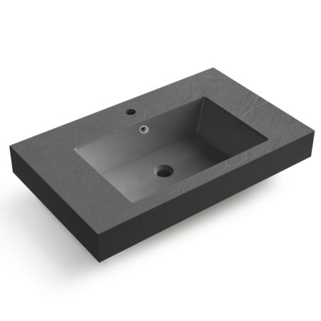Lavoar Elsa, compozit mineral, montaj pe blat sau suspendat, Antracit Mat, finisaj Ardezie, cu gaura de baterie, 80-100x49.2 cm