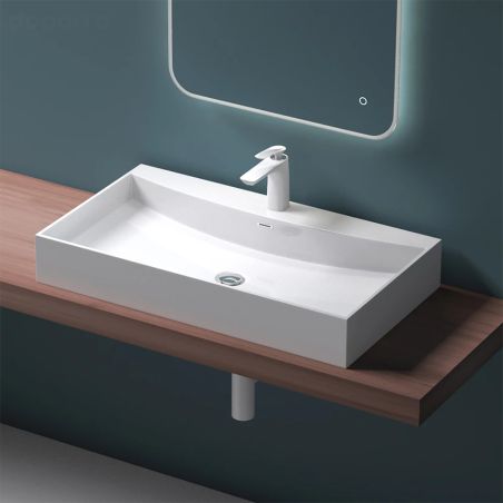 Lavoar, compozit mineral, montaj pe blat, Alb Lucios, 80x45, EGO-34