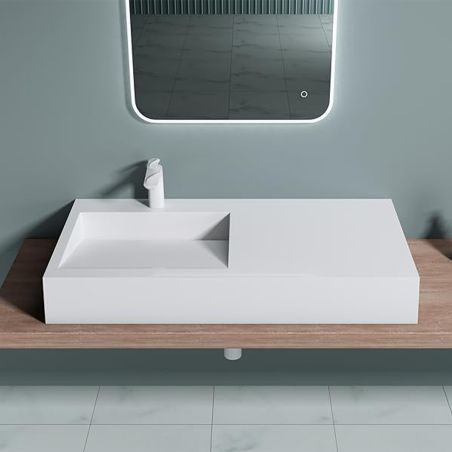 Lavoar EGO 11, Alb, lucios, 100x50cm, compozit marmura, montaj pe blat sau suspendat, scurgere ascunsa, cu gaura baterie