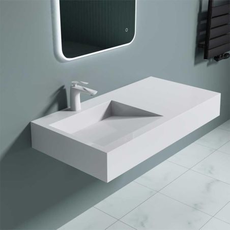 Lavoar EGO 11, Alb, lucios, 100x50cm, compozit marmura, montaj pe blat sau suspendat, scurgere ascunsa, cu gaura baterie