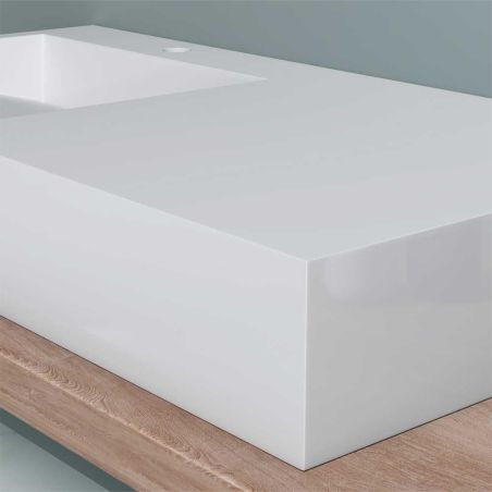 Lavoar EGO 11, Alb, lucios, 100x50cm, compozit marmura, montaj pe blat sau suspendat, scurgere ascunsa, cu gaura baterie