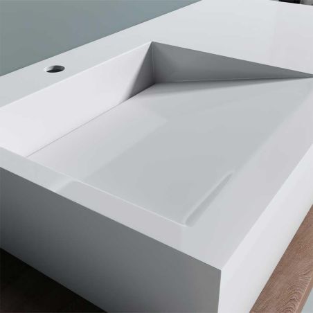 Lavoar EGO 11, Alb, lucios, 100x50cm, compozit marmura, montaj pe blat sau suspendat, scurgere ascunsa, cu gaura baterie