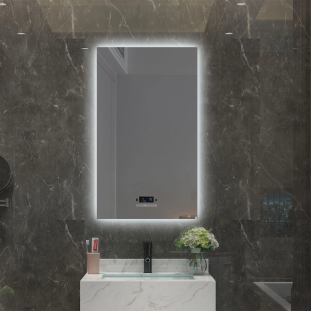Oglinda Smart Led, Bluetooth, 3 Culori, 5 mm, senzor, afisaj timp, temperatura, dezaburire, Touch, 70x120 cm, Rubin