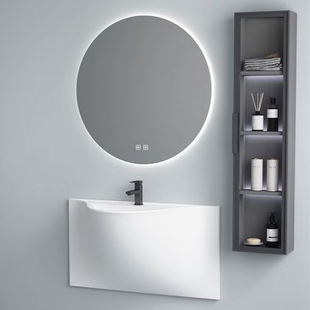 Lavoar Alb lucios, design ultra-subtire, montaj suspendat pe perete, 90x41 cm, Liam