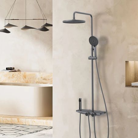 Sistem de dus si cada cu 2 dusuri de mana, 3 functii, montaj pe perete, otel inoxidabil, Gun grey, Eleganza