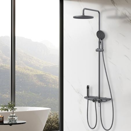 Sistem de dus si cada cu 2 dusuri de mana, 3 functii, montaj pe perete, otel inoxidabil, Gun grey, Eleganza