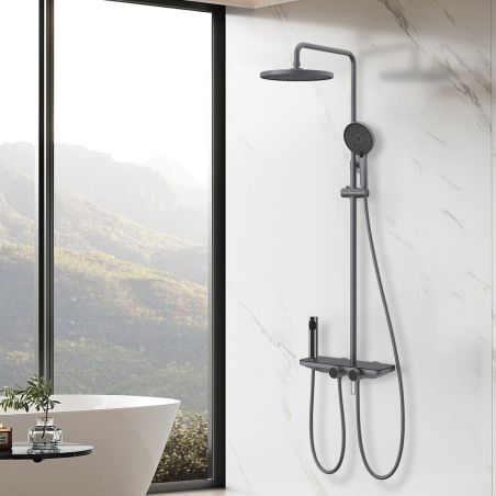 Sistem de dus si cada cu 2 dusuri de mana, 3 functii, montaj pe perete, otel inoxidabil, Gun grey, Eleganza