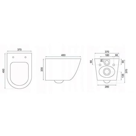 Vas wc, Rimless, montaj suspendat, 48x37 cm, capac duroplast, Negru Auriu Marble, Ben