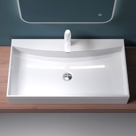 Lavoar, compozit mineral, montaj pe blat, Alb Lucios, 80x45, EGO-34