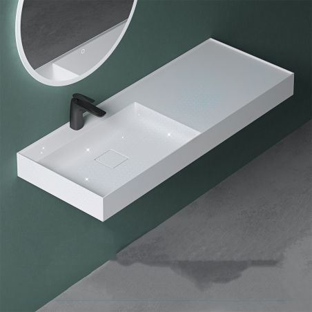Lavoar, compozit mineral, montaj suspendat sau pe blat, scurgere ascunsa,100x46 cm, Alb Mat, Ego-630