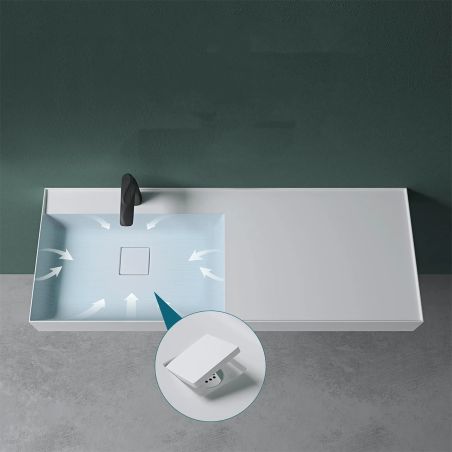 Lavoar, compozit mineral, montaj suspendat sau pe blat, scurgere ascunsa,100x46 cm, Alb Mat, Ego-630