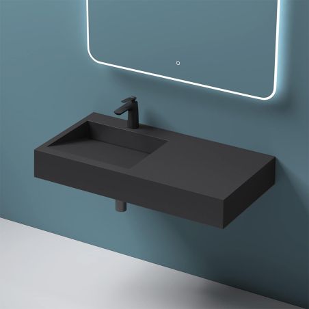 Lavoar EGO 11, Antracit Mat, 100x50 cm, compozit marmura, montaj pe blat sau suspendat, scurgere ascunsa, cu gaura baterie