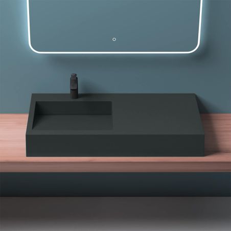 Lavoar EGO 11, Antracit Mat, 100x50 cm, compozit marmura, montaj pe blat sau suspendat, scurgere ascunsa, cu gaura baterie