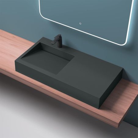 Lavoar EGO 11, Antracit Mat, 100x50 cm, compozit marmura, montaj pe blat sau suspendat, scurgere ascunsa, cu gaura baterie