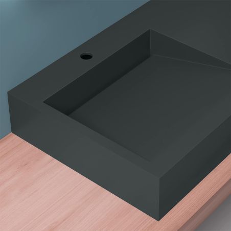 Lavoar EGO 11, Antracit Mat, 100x50 cm, compozit marmura, montaj pe blat sau suspendat, scurgere ascunsa, cu gaura baterie