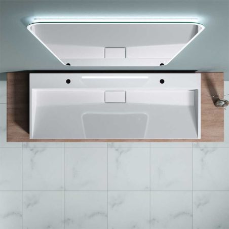 Lavoar Dublu EGO 19, Alb, lucios, 120 cm, compozit marmura, montaj suspendat sau pe blat, cu doua gauri de baterie