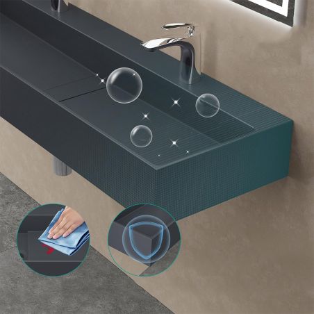 Lavoar dublu EGO 6028, scurgere ascunsa, Antracit Mat, compozit marmura, montaj suspendat sau pe blat, 120x40 cm