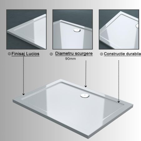 Cadita dreptunghiulara slim, 4 cm inaltime, dimensiuni intre 80-160 cm, acril sanitar, EGO-FARO