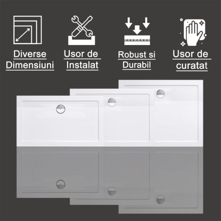 Cadita dreptunghiulara slim, 4 cm inaltime, dimensiuni intre 80-160 cm, acril sanitar, EGO-FARO