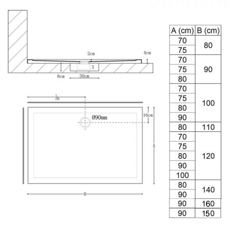 Cadita dreptunghiulara slim, 4 cm inaltime, sifon inclus, dimensiuni intre 80-90 x 100-160 cm, acril sanitar, EGO-FARO